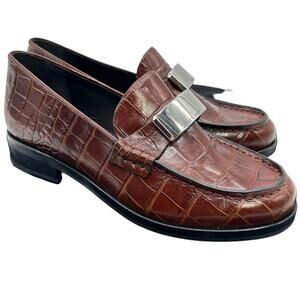 Rag & Bone NWOB Canter Loafer Crocodile Leather Brown Size 37.5 Stacked Heel